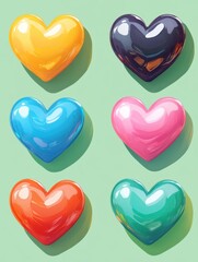 Fototapeta premium Vibrant Array of Colorful Heart Shapes on a Light Green Background Perfect for Valentine's Day Concepts