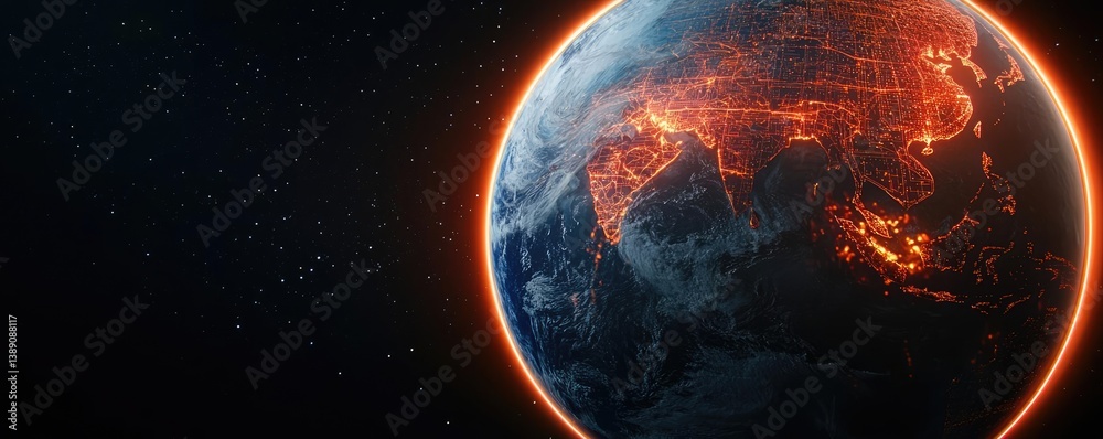 Poster earth with glowing network highlighting global cloud data concept. stunning view of earth from space