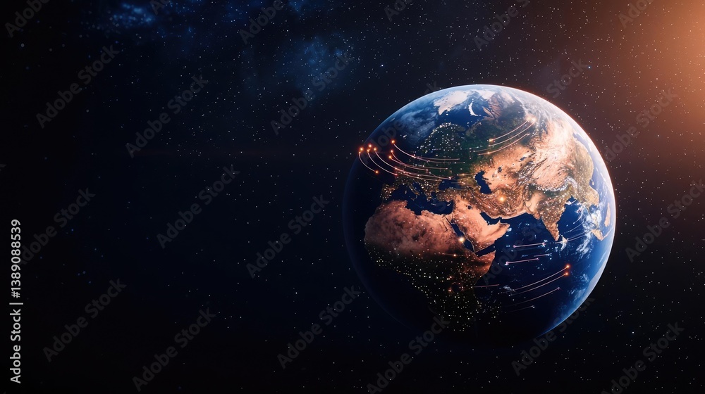 Poster earth with glowing network highlighting global cloud data concept. a stunning view of earth showcasi