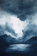 Obraz premium Watercolor painting of mountains reflecting on a tranquil lake