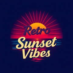 Symbolic traditional T-shirt art print featuring a retro sunset beach scene with vibrant sun. Three harmonious hues depict a serene sunset art illustration design. Retro concept design