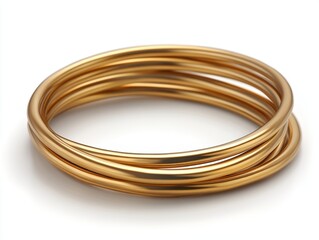 Naklejka premium Elegant gold bangles stacked in a circle on a clean white background casting soft shadows for jewelry design