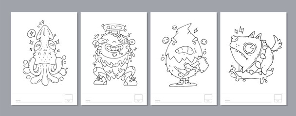 Doodle coloring page for children and adults. Black and white vector characters. Vector doodle illustration