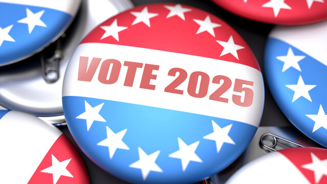 Vote 2025 in the USA. Voting button with a phrase: vote 2025. A symbolic view of election importance in America ,3d illustration