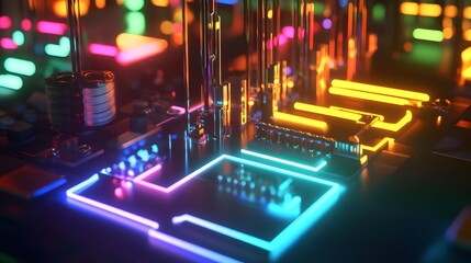 Neon Circuitry Glows in Futuristic Digital Landscape