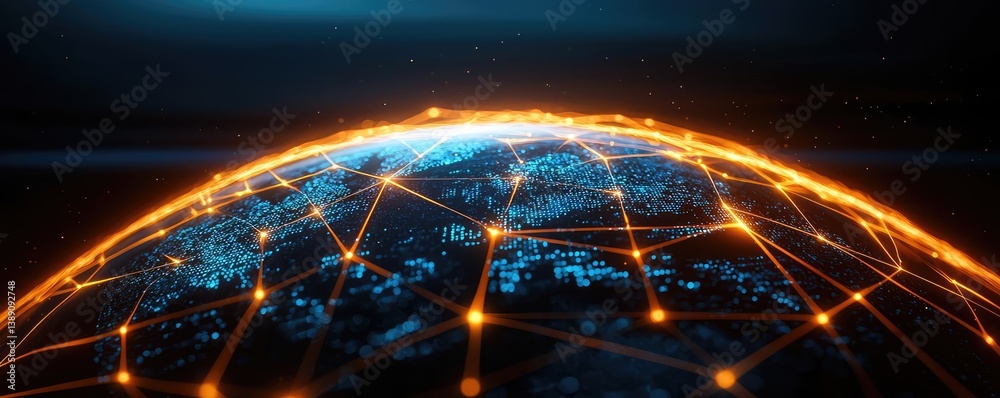 Poster Earth with glowing network and wireless internet grid concept. A stunning globe network visualization with glowing connections.