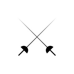 Vector illustration of crossed knight sword icon on white background.