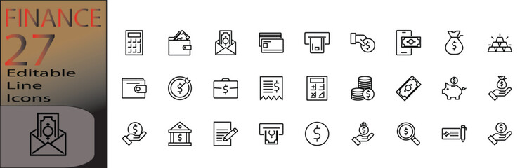 Finance line icon set cannot be edited already expanded and merged
