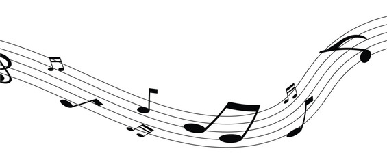 Vector musical melody with floating notes on staff lines. Elegant music score illustration for banners, posters, greeting cards, backgrounds, and creative projects in eps 10.