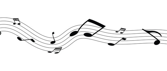 Vector musical melody with floating notes on staff lines. Elegant music score illustration for banners, posters, greeting cards, backgrounds, and creative projects in eps 10.