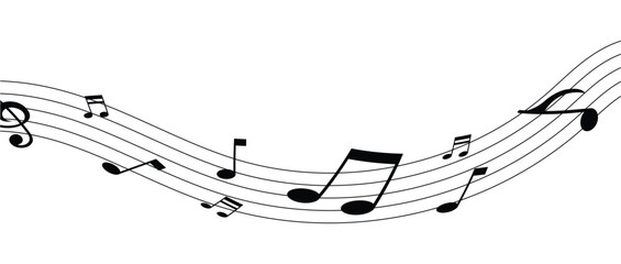 Vector musical melody with floating notes on staff lines. Elegant music score illustration for banners, posters, greeting cards, backgrounds, and creative projects in eps 10.
