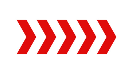 Red chevron arrow pattern. Chevron shape line. Motion direction road line. Triangle arrow sign. Warning repeat striped. Swipe icon. Design element. Vector illustration isolated on white background.