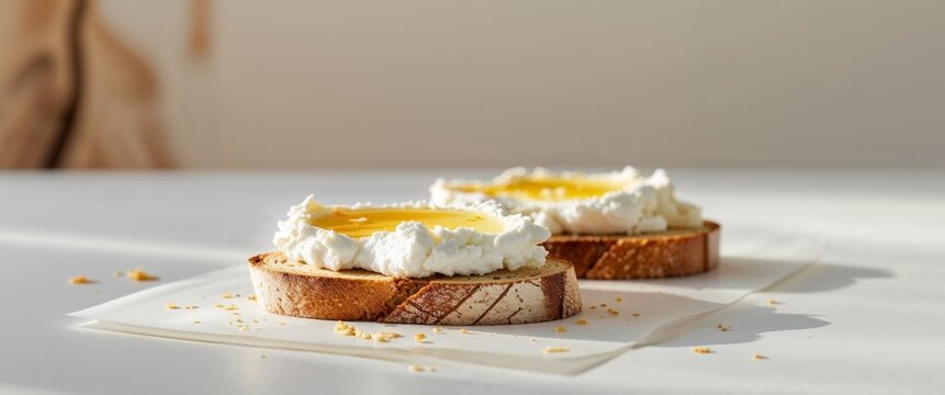 Deliciously creamy goat cheese spread generously layered on artisan bread perfect for any gourmet breakfast or snack.