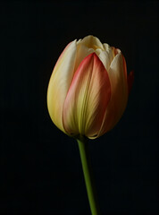 Single colorful tulip's elegant posture