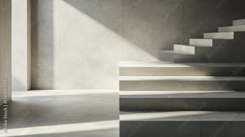 Poster Structured minimalistic pattern showcases elegant layered shadows in neutral tones emphasizing depth and simplicity in a serene setting