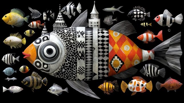 underwater castle, mixed media illustration, chaotic and expressive