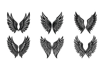 Black Angel Wings Vector Collection – Gothic, bold, and stylish wing designs in editable formats for digital art, apparel, or posters.