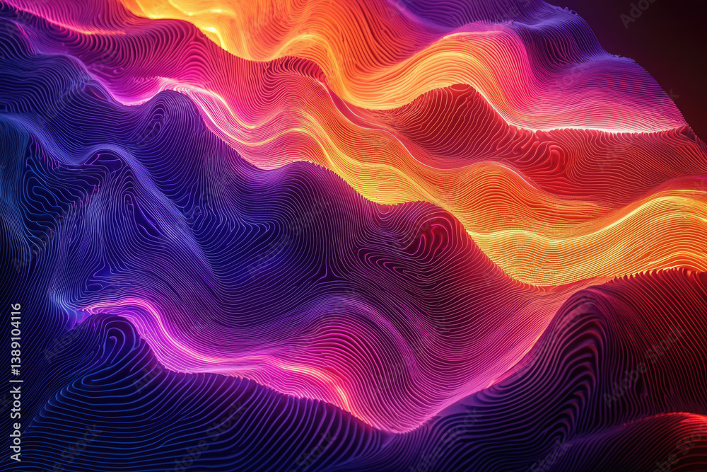 Poster abstract vibrant waves of color and light create a mesmerizing, dynamic landscape.