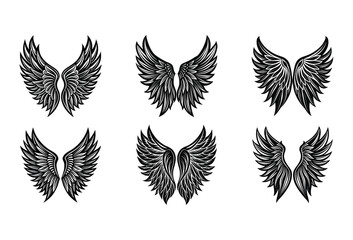 Gothic Soul Angel Wings Vector Collection – Features dark angel wings in vector format for fantasy art, branding, and tattoo designs.