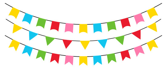 Obraz premium Flag garlands. Colored carnival garland of triangular flags. Vector illustration