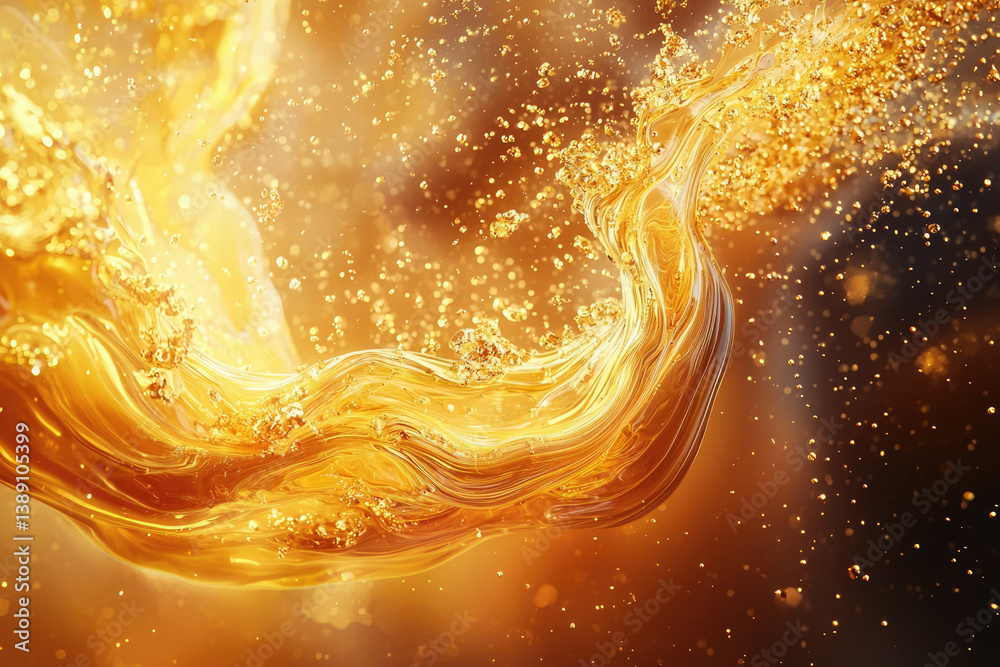 Aufkleber Golden liquid swirling with bubbles, a vibrant and dynamic display of texture and movement.