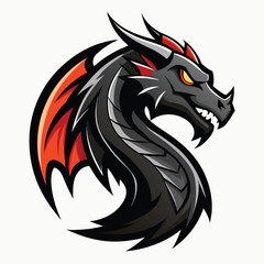 Fototapeta premium A fierce black dragon with red wings, sharp gaze, and bared teeth. Strong design thats perfect for a logo or mascot, on a white background.