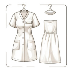 Cartoon Doctor Dress and Nurse Uniform on Hanger for Clothing Illustration. Medical and Healthcare Concept