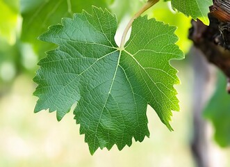 Close-up of a green grape leaf with visible veins on a blurred background, macro view. Textured surface detail. Natural organic texture. Stock photo contest winner, stock photo, stock photography,