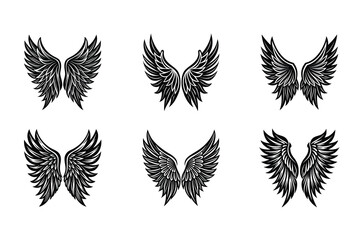 Black Angel Wings Vector Set for Creatives – Includes , files perfect for dark-themed artwork, gothic branding, and fantasy illustrations.