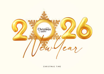 Happy New 2026 Year gold 3D design template