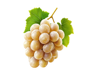 Fototapeta premium Bunch of Grapes and Leaf - Fresh grape cluster with detailed green leaf isolated. Ideal for food posters, ingredient mockups, and organic branding