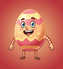 Cute Easter Egg Character Illustration Funny Cartoon Mascot for Kids, Spring Holiday Design