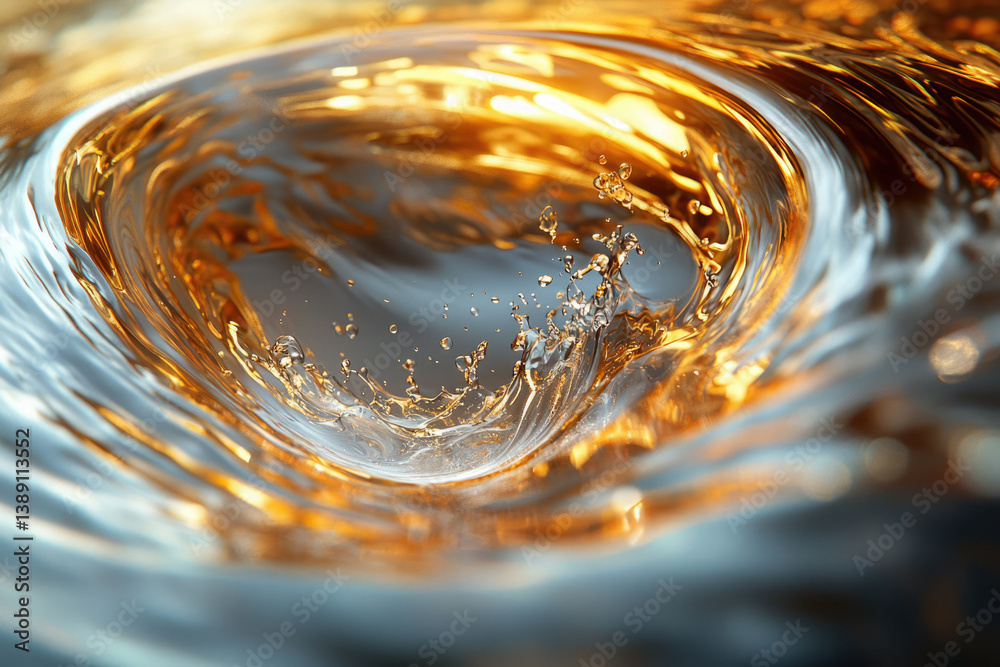 Poster Golden liquid swirls and splashes, creating a captivating abstract image of flowing movement and texture.