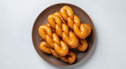 Delicious Twisted Koeksisters on a Brown Plate Ready for Dessert