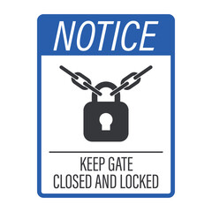 Notice label of a door with a key, symbolizing door and gate security, urging always locking doors