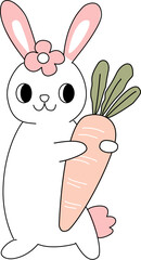 whimsical hand drawn Spring and Easter element included cute bunny, carrot, rabbit, goose, strawberry, flowers, tulips, flowers bouquet, strawberry cake, strawberry juice, eggs, easter egg cartoon