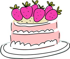 whimsical hand drawn Spring and Easter element included cute bunny, carrot, rabbit, goose, strawberry, flowers, tulips, flowers bouquet, strawberry cake, strawberry juice, eggs, easter egg cartoon