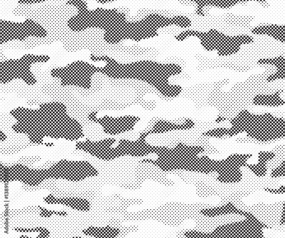Aufkleber Abstract halftone seamless camouflage pattern. Repeating digital dotted hexagonal camo military texture background. Abstract modern fabric textile ornament. Vector illustration.