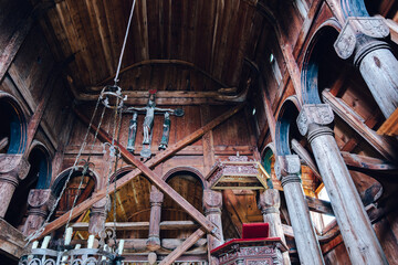Wooden columns in the nave of Urnes Stave Church