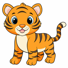 Cute Baby Tiger Safari Cartoon with Plain Background