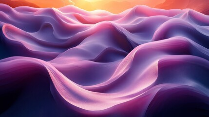 Fototapeta premium Abstract wavy purple dunes, orange sky