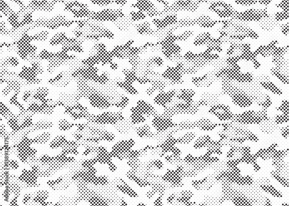 Aufkleber Abstract halftone seamless camouflage pattern. Repeating digital dotted hexagonal camo military texture background. Abstract modern fabric textile ornament. Vector illustration.