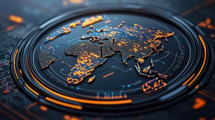 Fototapeta premium Clouds server driving intelligent system for globalization concept. Futuristic world map design with glowing digital elements.