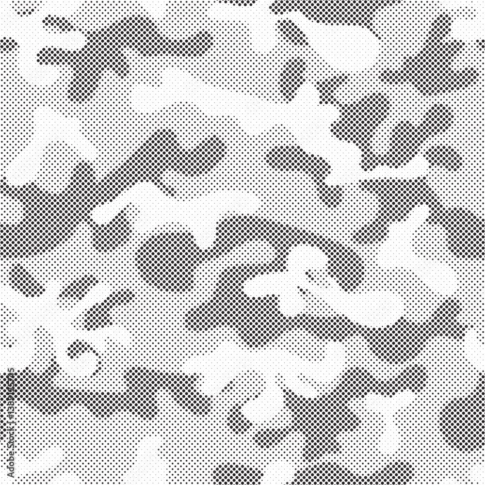 Aufkleber Abstract halftone seamless camouflage pattern. Repeating digital dotted hexagonal camo military texture background. Abstract modern fabric textile ornament. Vector illustration.