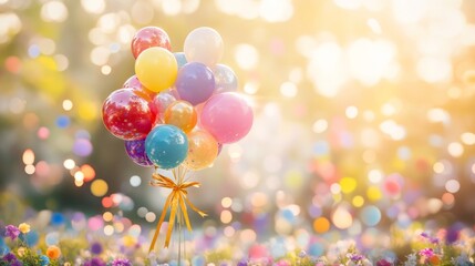 Colorful Balloon Bouquet with Golden Ribbon, Celebrating International Children's Day with Joy and Playfulness
