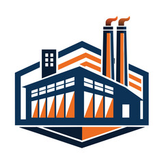 Obraz premium An illustration of a stylized industrial building with two chimneys and smoke.