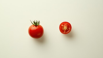 Whole and Halved Cherry Tomato on White Surface