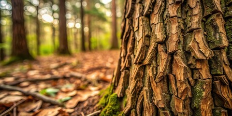 Fototapeta premium Detailed Close-up of a Tree Trunk's Textured Bark in a Forest Setting