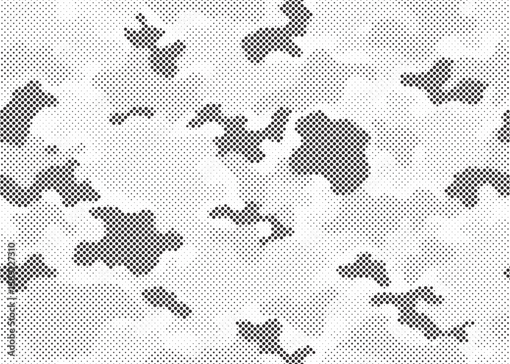 Aufkleber Abstract halftone seamless camouflage pattern. Repeating digital dotted hexagonal camo military texture background. Abstract modern fabric textile ornament. Vector illustration.