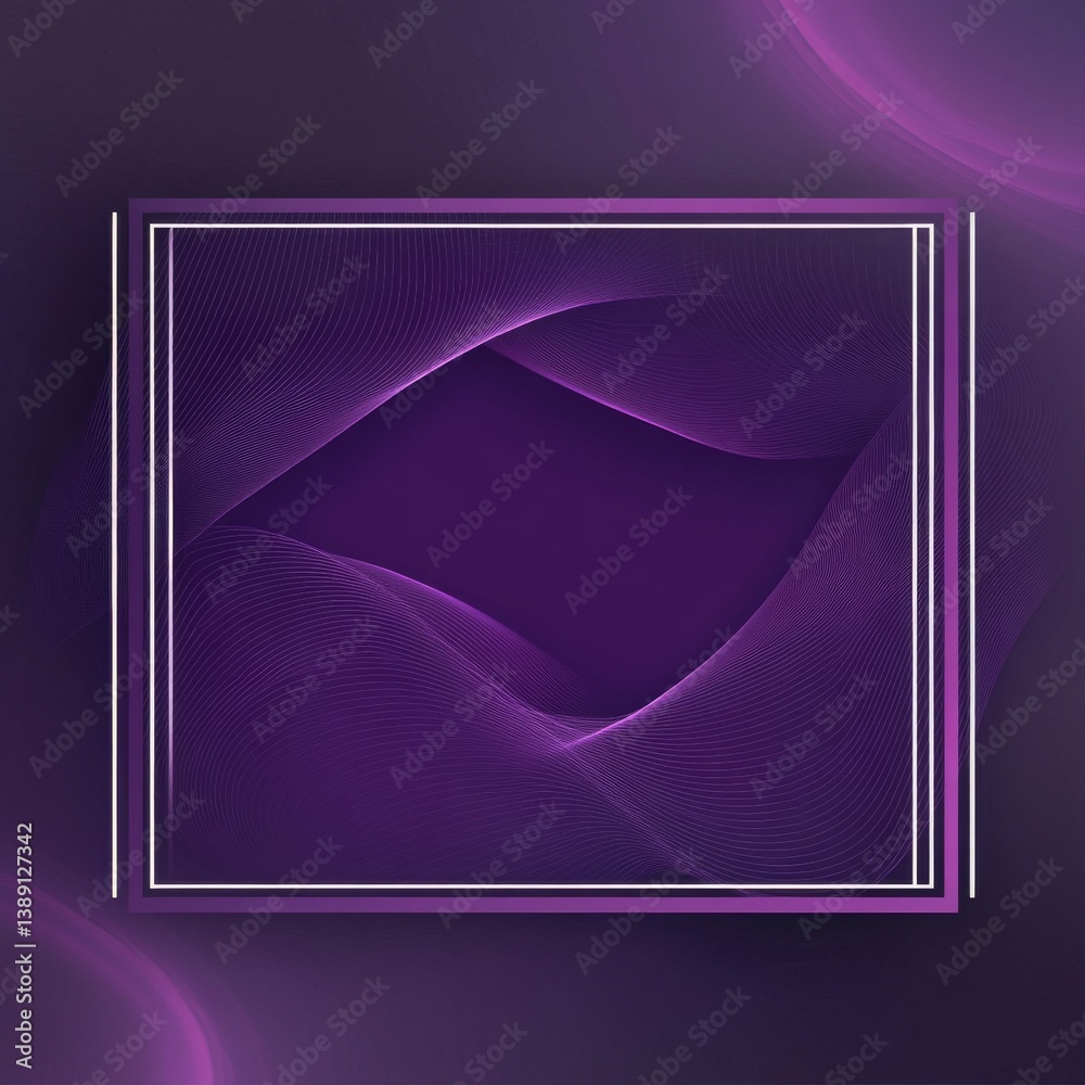 Poster abstract purple wave background with glowing frame for presentation or creative design